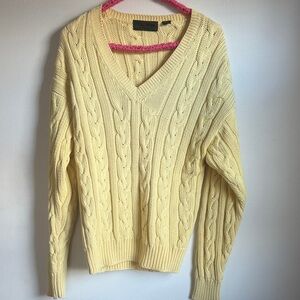 Abercrombie & Fitch Yellow V-Neck Cable Knit Sweater